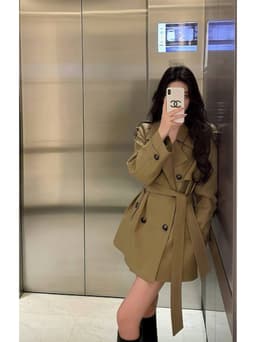 Áo Khoác Măng Tô Dáng Ngắn Màu Kaki Dáng Blazer Có Đai Thắt Eo Tôn Dáng Sang Chảnh Phong Cách Hàn Quốc Chali AZ900 3