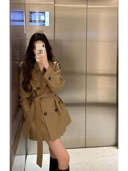 Áo Khoác Măng Tô Dáng Ngắn Màu Kaki Dáng Blazer Có Đai Thắt Eo Tôn Dáng Sang Chảnh Phong Cách Hàn Quốc Chali AZ900 4