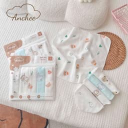 Túi 5 KHĂN SỮA SỢI TRE ANCHEE 2 LỚP cao cấp mềm mại, thấm hút tốt cho bé kích thước 30x30cm 7