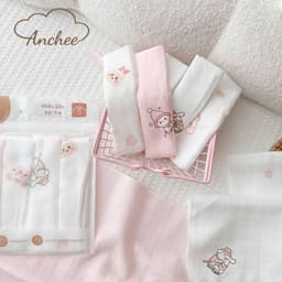 Túi 5 KHĂN SỮA SỢI TRE ANCHEE 2 LỚP cao cấp mềm mại, thấm hút tốt cho bé kích thước 30x30cm 5
