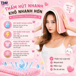 Khăn Lau Tóc, Mũ Quấn Tóc, Khăn Ủ Tóc Hai Lớp Màu Viền Trắng Thấm Hút Nhanh Khô Mềm Mại TMI Daily 4