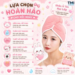 Khăn Lau Tóc, Mũ Quấn Tóc, Khăn Ủ Tóc Hai Lớp Màu Viền Trắng Thấm Hút Nhanh Khô Mềm Mại TMI Daily 8