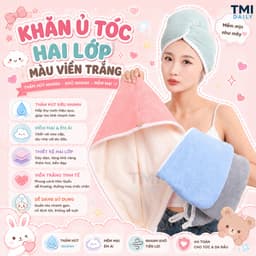 Khăn Lau Tóc, Mũ Quấn Tóc, Khăn Ủ Tóc Hai Lớp Màu Viền Trắng Thấm Hút Nhanh Khô Mềm Mại TMI Daily 2