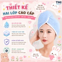 Khăn Lau Tóc, Mũ Quấn Tóc, Khăn Ủ Tóc Hai Lớp Màu Viền Trắng Thấm Hút Nhanh Khô Mềm Mại TMI Daily 5