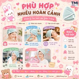 Khăn Lau Tóc, Mũ Quấn Tóc, Khăn Ủ Tóc Hai Lớp Màu Viền Trắng Thấm Hút Nhanh Khô Mềm Mại TMI Daily 7