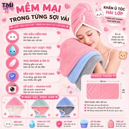 Khăn Lau Tóc, Mũ Quấn Tóc, Khăn Ủ Tóc Hai Lớp Màu Viền Trắng Thấm Hút Nhanh Khô Mềm Mại TMI Daily 3