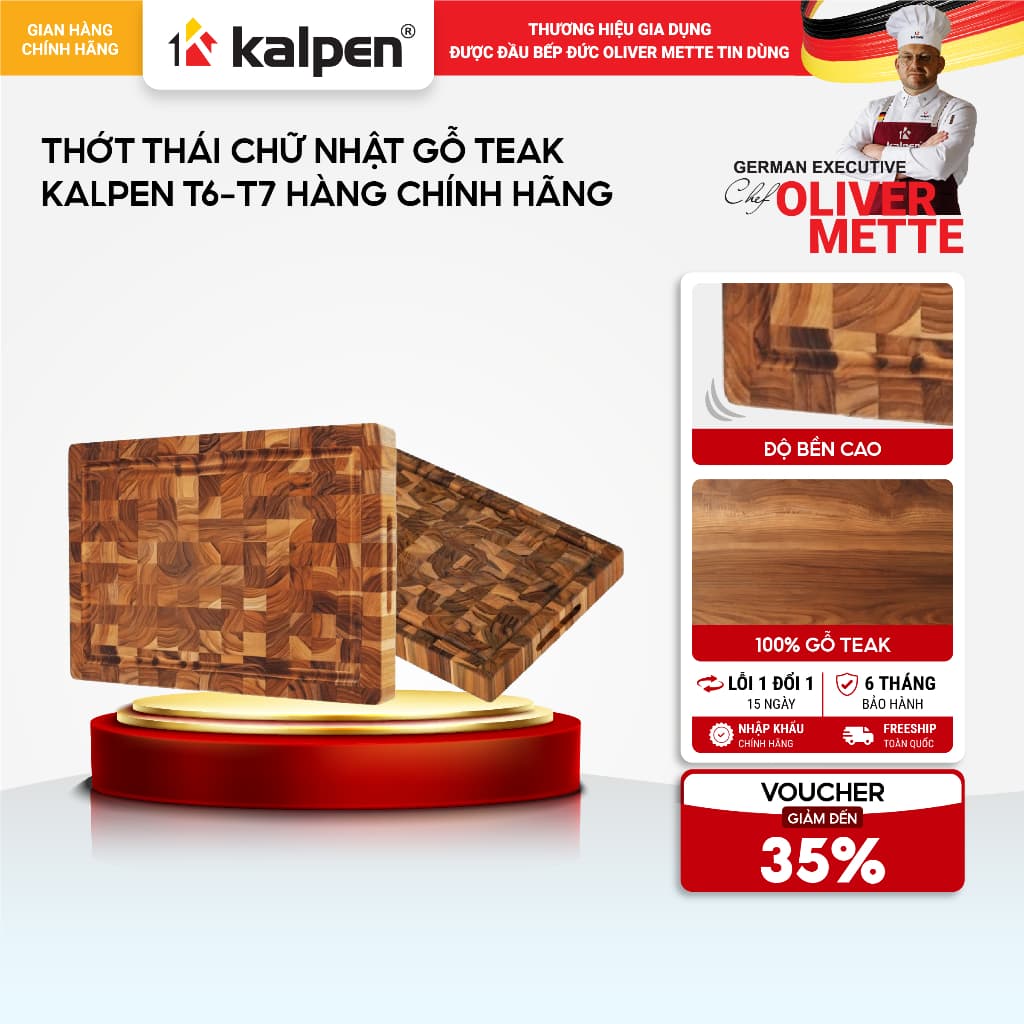 Thớt thái chữ nhật gỗ Teak KALPEN T6-T7 hàng chính hãng