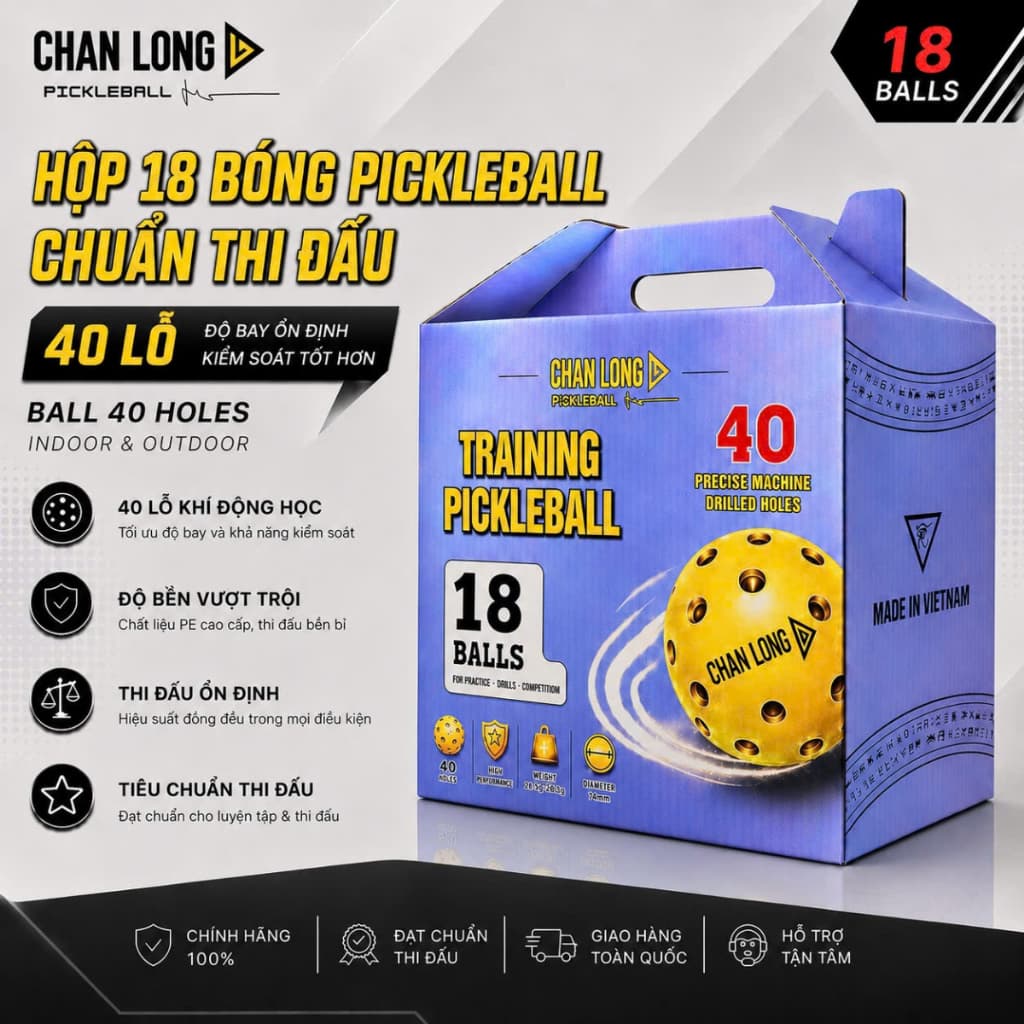 [CHÍNH HÃNG] Combo 18-36-54-90 Bóng Pickleball ChanLong 40 Lỗ Nhựa PE Nguyên Khối Chuẩn Thi Đấu Tập Luyện Cao Cấp