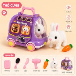 THỎ CƯNG ĐIỆN TỬ KÈM XE ĐỰNG – PHÁT ÂM THANH, BIẾT ĐI, NHIỀU PHỤ KIỆN 7