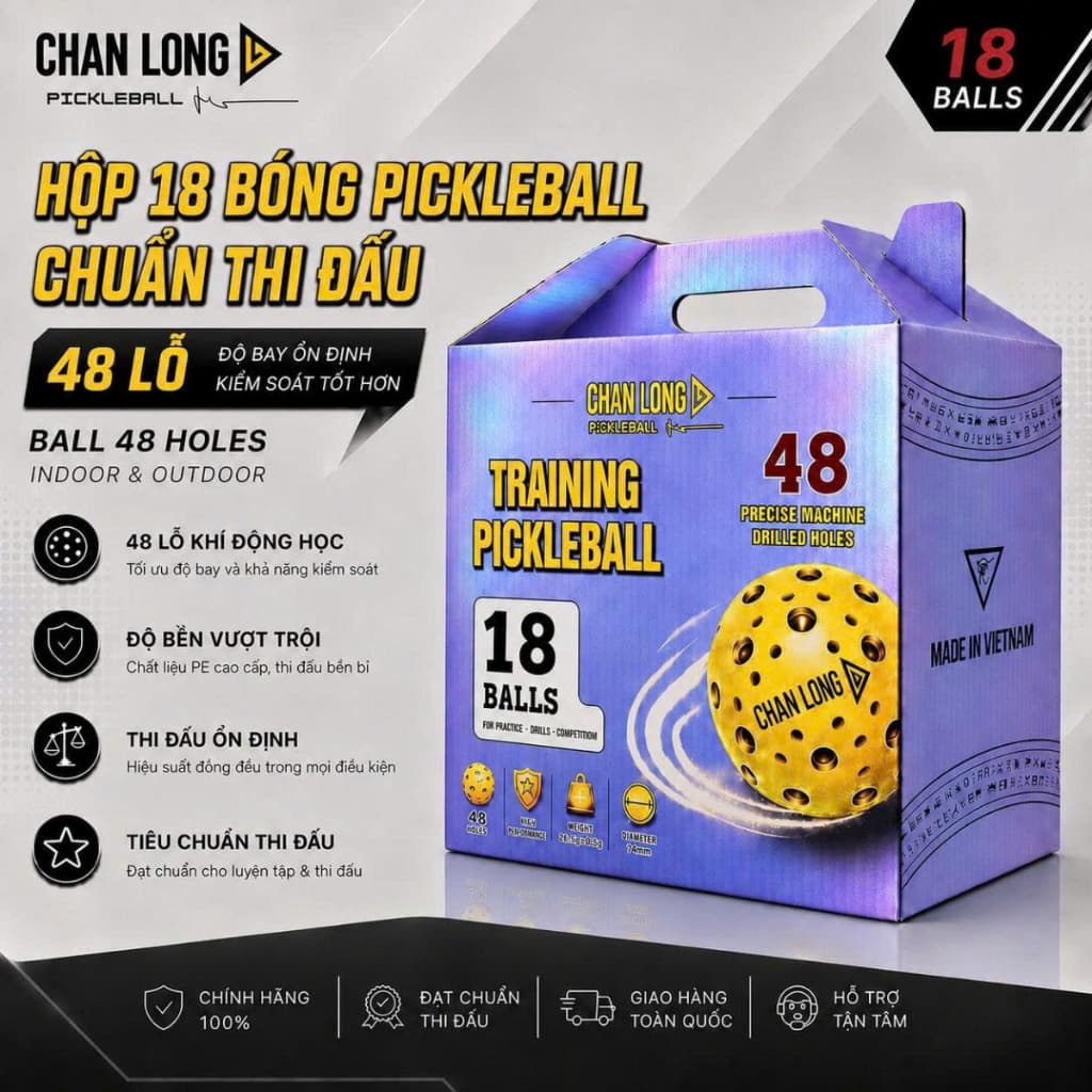 [CHÍNH HÃNG] Hộp 18-36-54-90 Bóng Pickleball ChanLong 48 Lỗ Nhựa PE Đúc Nguyên Khối Dùng Tập Luyện Thi Đấu
