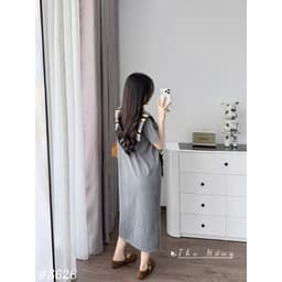 <Đầm Bầu Quynhanhhouse> (QC) #8626 Váy mtg khăn kẻ vàng Free sz  Bầu bí bao đẹp 6