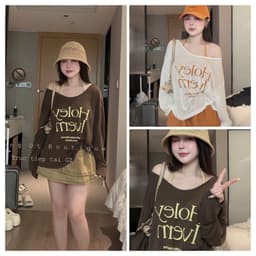 ( HÀNG QC ) Áo Giấy Chữ Lệch Vai 2 Món Holey 1