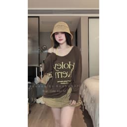 ( HÀNG QC ) Áo Giấy Chữ Lệch Vai 2 Món Holey 2