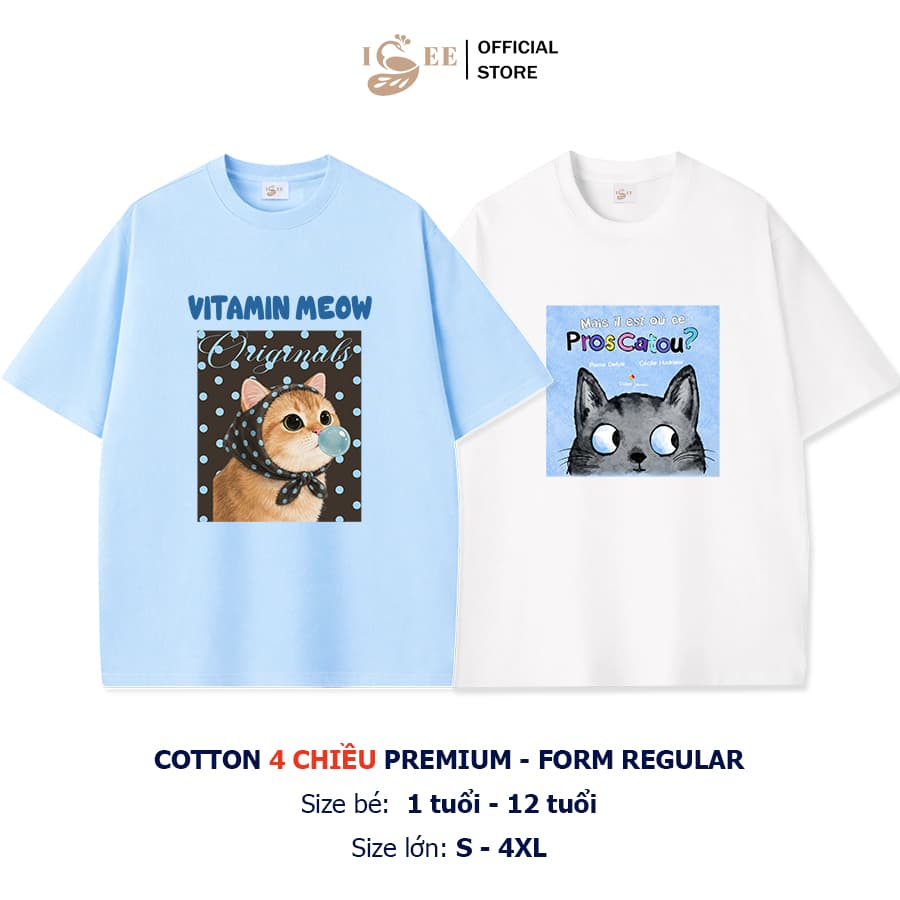 (Có áo người lớn) Áo phông bé trai, bé gái VITAMIN MEO MEO, áo thun cho bé form rộng, áo trẻ em nam mùa hè  ISEE VN