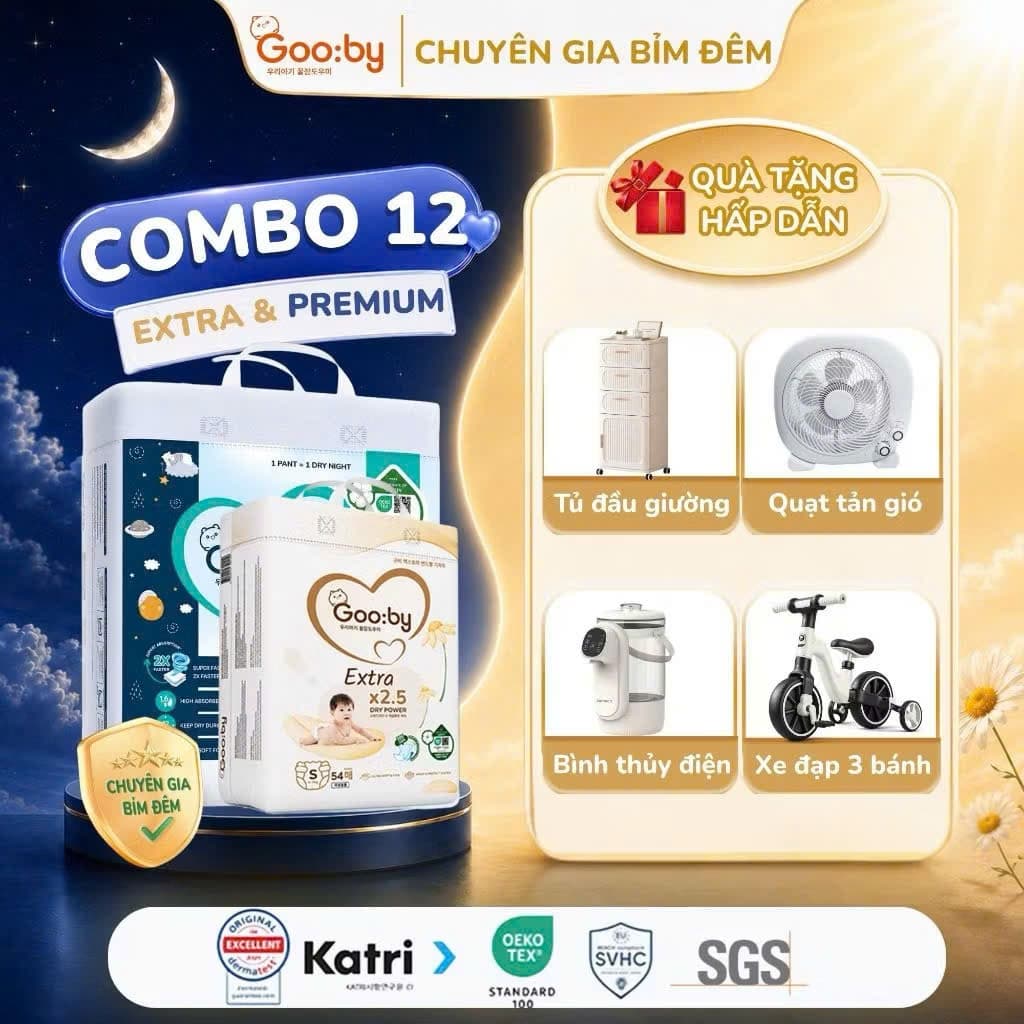 [KÈM QUÀ] COMBO 12 Bịch Gooby Extra/Premium cải tiến, mỏng mềm ,thấm hút size NB/S/M/L/XL/XXL/XXXL