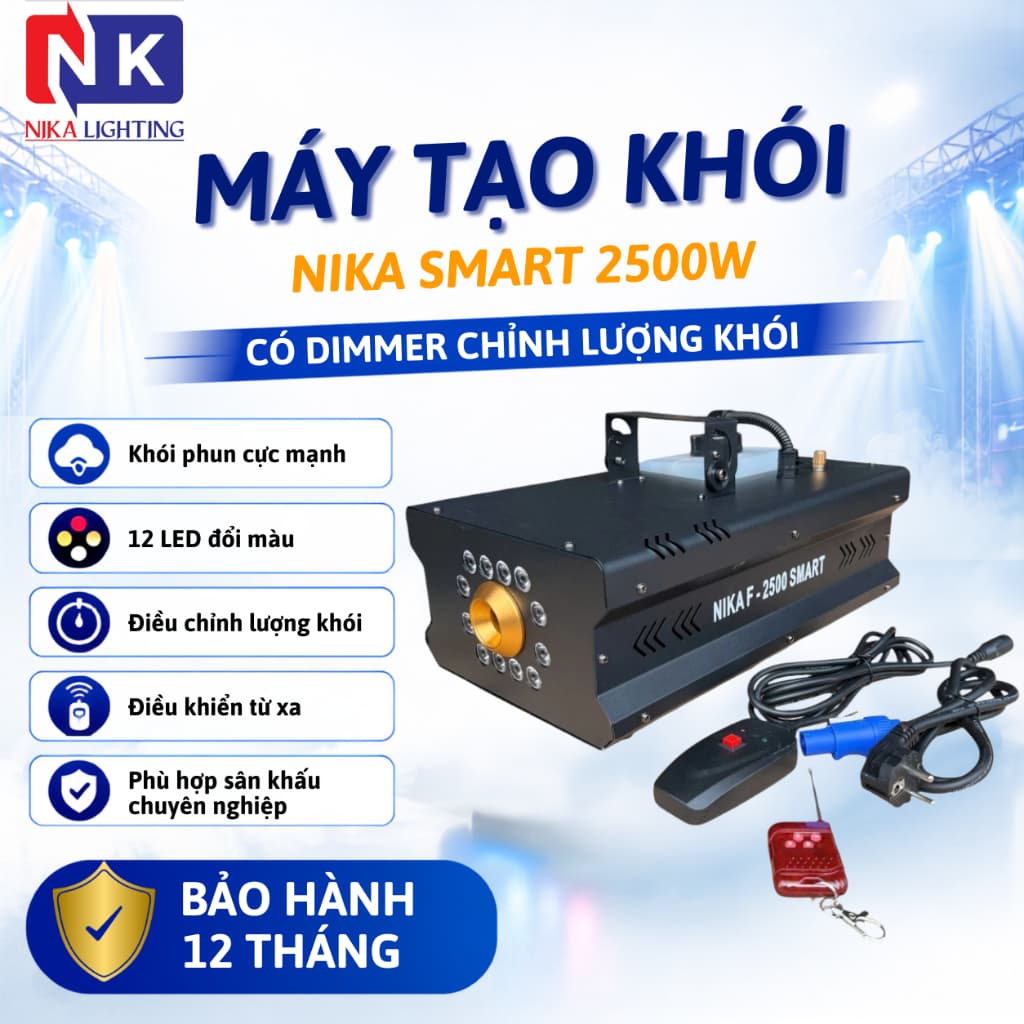Máy tạo khói NIKA F - 2500W Smart LED Full màu điều chỉnh lượng khói cho sân khấu, sự kiện, nhà rạp