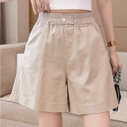 Quần Short Nữ Cạp Cao Lưng Thun Chữ A Cúc Bấm Ống Rộng Basic Hàn Quốc, Quần Đùi Nữ Mặc Đi Chơi 3