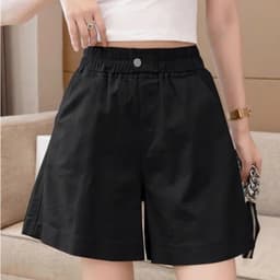 Quần Short Nữ Cạp Cao Lưng Thun Chữ A Cúc Bấm Ống Rộng Basic Hàn Quốc, Quần Đùi Nữ Mặc Đi Chơi 6