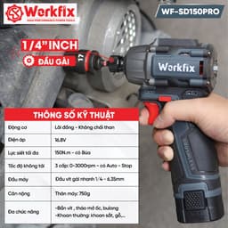 Máy chuyên vít có búa WORKFIX WF-SD150PRO, Lực siết 150Nm, 3 Tốc độ, Đầu ngậm vít nhanh 4