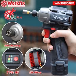 Máy chuyên vít có búa WORKFIX WF-SD150PRO, Lực siết 150Nm, 3 Tốc độ, Đầu ngậm vít nhanh 3