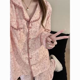 DÂU TÂY ( CÓ SẴN ) Bộ Pijama Nữ Dài Tay Vải Đũi Đồ Bộ Mặc Nhà Đồ Ngủ Cotton Muslin Họa Tiết Hoa Nhí Viền Răng Cưa 2