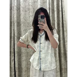 DÂU TÂY ( CÓ SẴN ) Bộ Pijama Nữ Dài Tay Vải Đũi Đồ Bộ Mặc Nhà Đồ Ngủ Cotton Muslin Họa Tiết Hoa Nhí Viền Răng Cưa 8