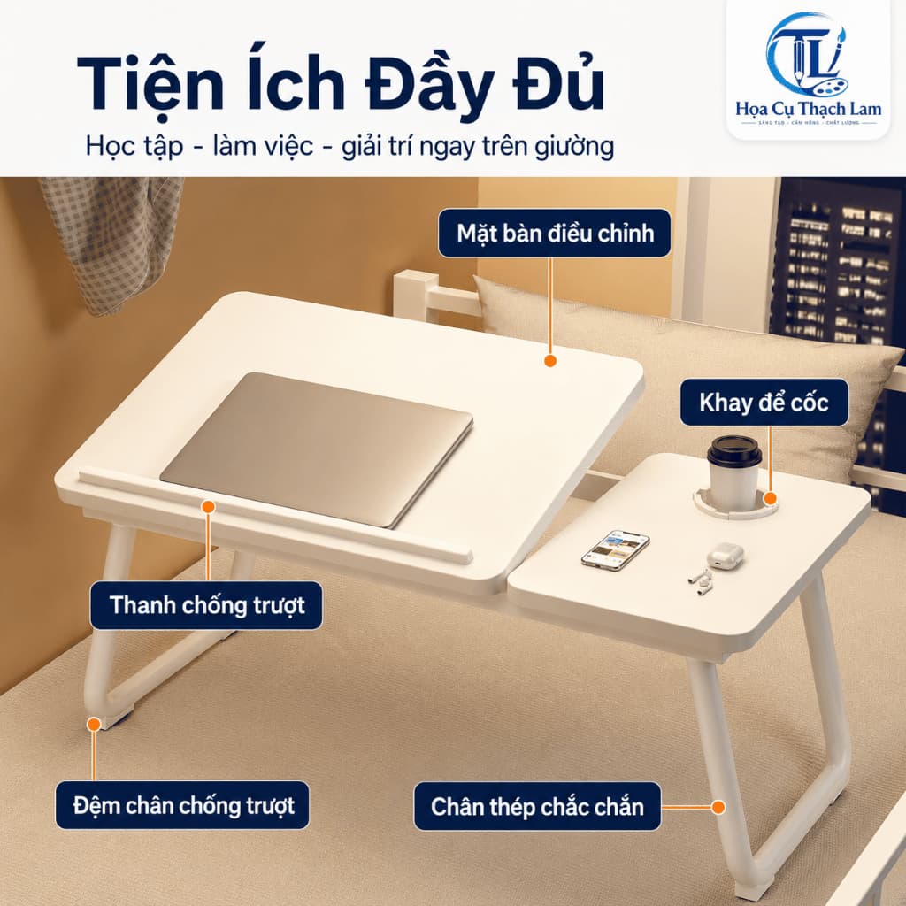 [Tặng bình giữ nhiệt & Kẹp giấy] Bàn Gấp Gọn Đa Năng Để Laptop Trên Giường, Bàn Học Đọc Sách Có Khay