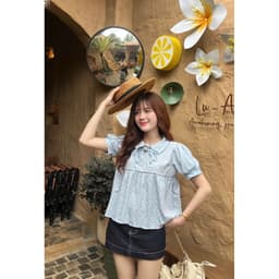 ÁO BABYDOLL CỔ SEN PETTER PAN TAY BỒNG XINH XẮN TIỂU THƯ CHO NỮ m6056 3