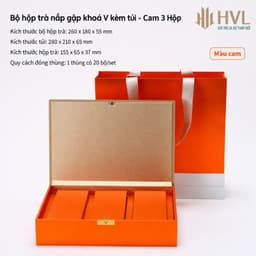 Bộ hộp trà nắp gập khoá V kèm túi cao cấp-HVL 2