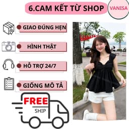 Áo Babydoll Nữ Tay Bồng Trễ Vai Phối Nơ Ngực Chất voan  Trắng  kem Xanh Than Đen VANISA SMEMXINH 7
