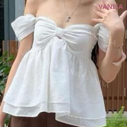 Áo Babydoll Trễ Vai Nữ Thiết Kế Nơ Ngực Form Rộng Che Bụng Trắng Vàng Be Xanh Than Đen VANISA SMEMXINH 9