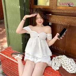 Áo Babydoll Trễ Vai Nữ Thiết Kế Nơ Ngực Form Rộng Che Bụng Trắng Vàng Be Xanh Than Đen VANISA SMEMXINH 8