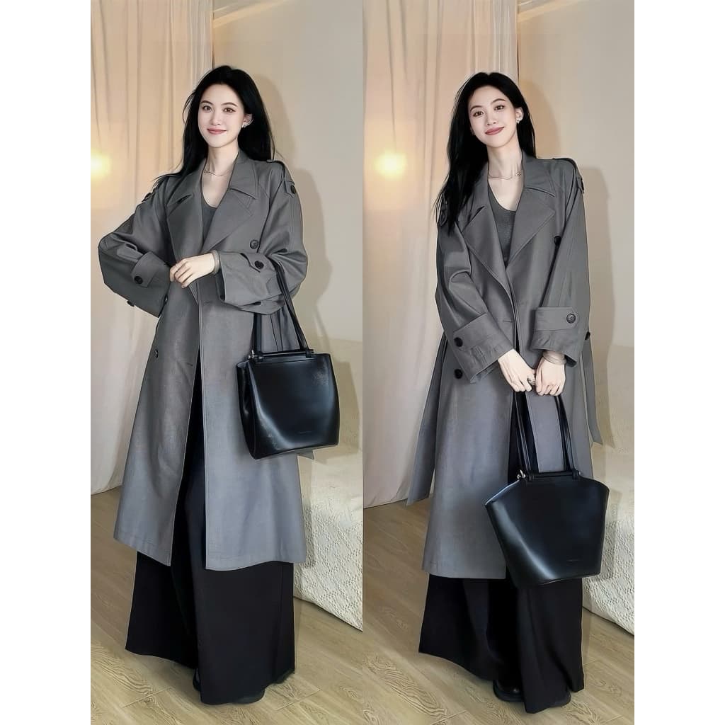 Áo Khoác Dài Nữ Form Rộng Măng Tô Kaki Phong Cách Ulzzang Hàn Quốc Hot Trend Chali AZ809