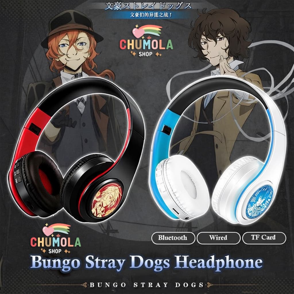 Tai Nghe Bluetooth Bungo Stray Dogs Dazai Osamu Anime Không Dây Gập Gọn Thẻ TF Cosplay Game