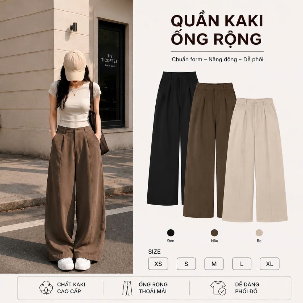 Quần Ống Rộng Nữ Kaki Nhật Cao Cấp Cạp Khóa Chun Sau Form Trẻ Trung Hack Dáng m59