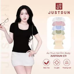 Áo Thun Nữ Ôm Body Cổ Vuông JUSTDUN C11 - Cotton Mịn, Co Giãn, Mềm Mại, Êm Ái, Thoáng Mát 1