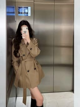 Áo Khoác Măng Tô Dáng Ngắn Màu Kaki Dáng Blazer Có Đai Thắt Eo Tôn Dáng Sang Chảnh Phong Cách Hàn Quốc Chali AZ900 2