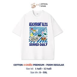 (Có áo trẻ em) Áo thun Biển Trắng Unisex cotton co giãn 4 chiều, form rộng vừa người, màu trắng ISEE VN 3