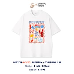 (Có áo trẻ em) Áo thun Biển Trắng Unisex cotton co giãn 4 chiều, form rộng vừa người, màu trắng ISEE VN 4