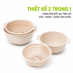 Bộ Chậu Rổ Lọc Thực Phẩm Hokori Thiết Kế Hai Trong Một Dễ Sử Dụng Hằng Ngày GD87 3