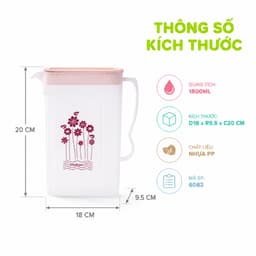 Ca Đựng Nước Có Quai Cầm Hokori Dung Tích 1800ML GD98 - Bình Nước Nhựa PP Hokori Trong Suốt 6082 6