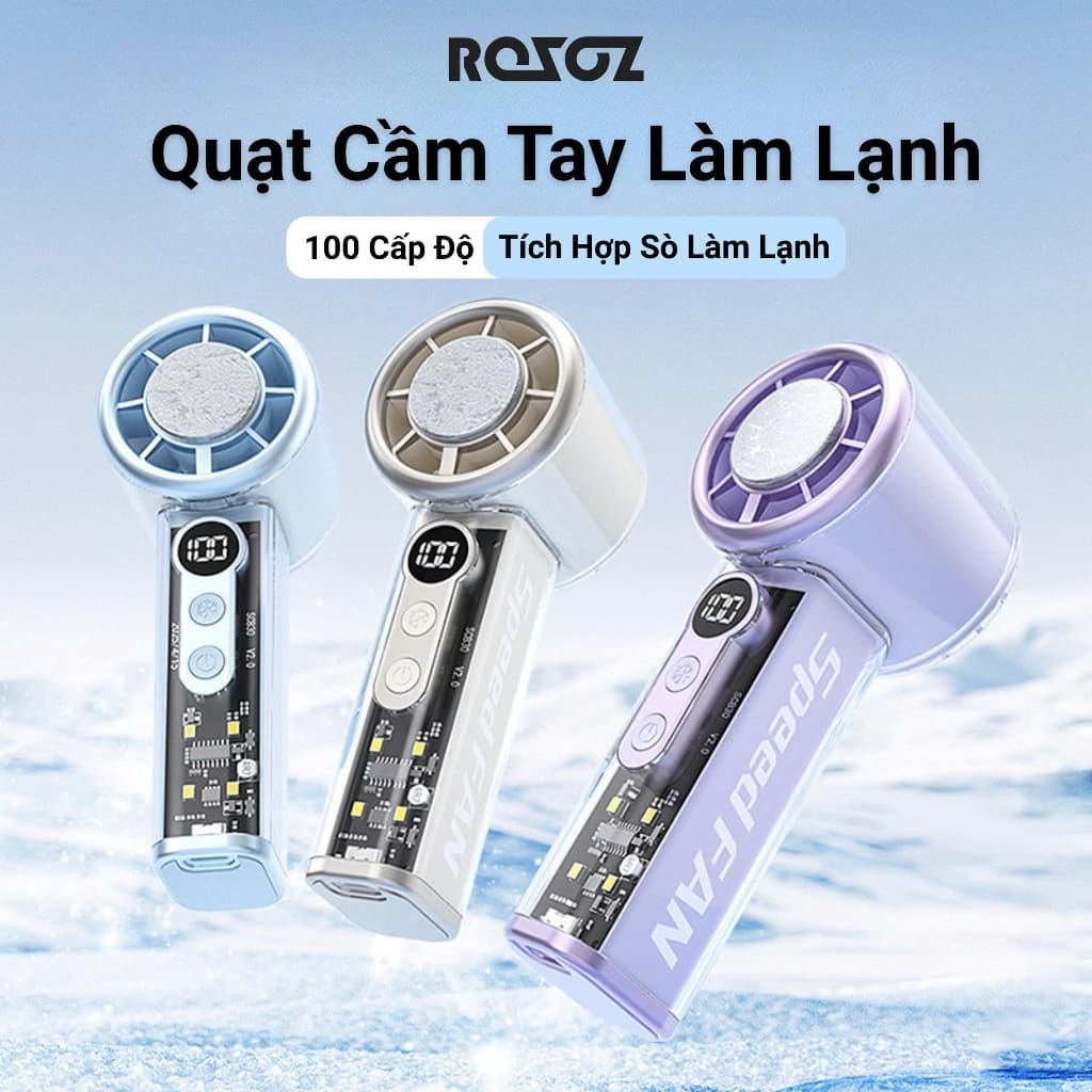 Quạt Cầm Tay Làm Lạnh Siêu Nhanh 100 Cấp Gió, Có Đèn LED, Pin Trâu 4-6H, Màn Hình LED Cao Cấp