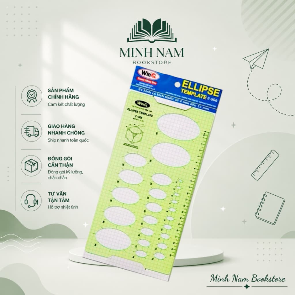 (Combo 1/2/5 cây) Thước Elip Vẽ Kỹ Thuật WinQ E606 - Ellipse Template Ruler