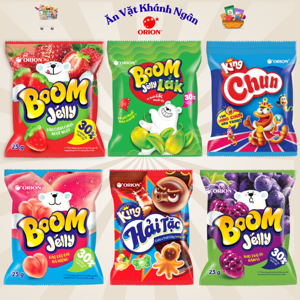 Combo Kẹo dẻo Boom Jelly Orion Đủ Vị Gói Nhỏ 25 gram - HÀNG CHÍNH HÃNG