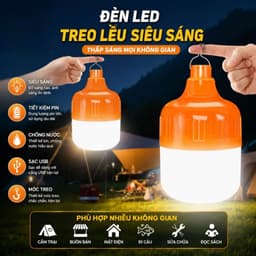 Bóng Đèn LED Tích Điện Công Suất 200W Chống Nước - Đèn LED Có Móc Treo Tiện Lợi (VINALUXURY) 1