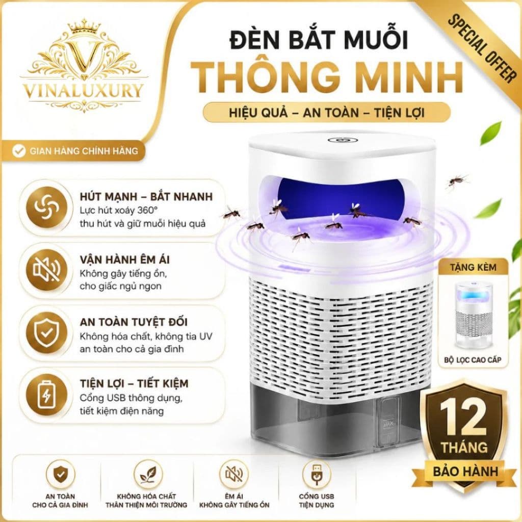 Đèn Bắt Muỗi , Đèn Thu Hút Côn Trùng Thông Minh Tự Động, Không Ồn, Không Mùi, Không Hoá Chất