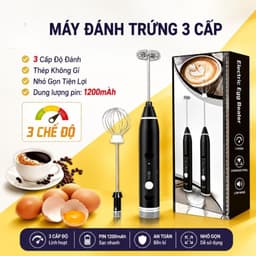 Máy Tạo Bọt Cafe, Máy Đánh Trứng Mini Cầm Tay Sạc Pin 3 Cấp Độ Tặng Kèm 2 Đầu Đánh Chuyên Dụng 1