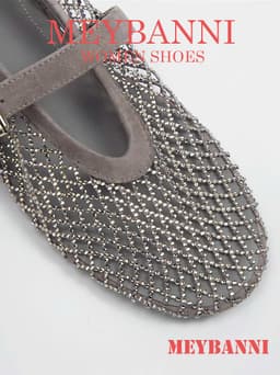 Giày Búp Bê MEYBANNI Lưới Mũi Tròn Phối Full Đá Quai Ngang Sang Chảnh  - C888 4