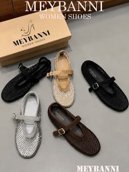 Giày Búp Bê MEYBANNI Lưới Mũi Tròn Phối Full Đá Quai Ngang Sang Chảnh  - C888 2