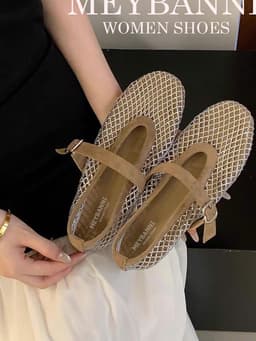 Giày Búp Bê MEYBANNI Lưới Mũi Tròn Phối Full Đá Quai Ngang Sang Chảnh  - C888 5